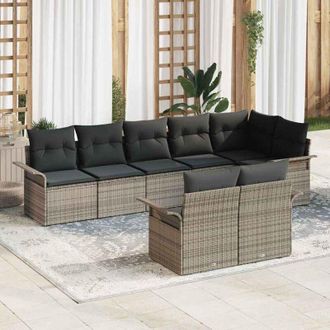 vidaXL Vidaxl - Conjunto De Sof&aacute; De Jard&iacute;n Con Coj&iacute;n 8 Pcs Gris Polirat&aacute;n