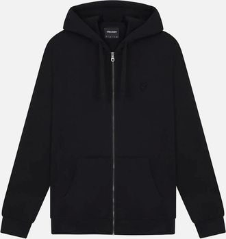 Lyle & Scott Mens Lyle & Scott Tonal Eagle Jet Black Zip Through Hoodie - Size: 42