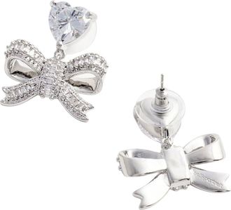 Self Portrait Womens Drop Earrings Crystal Heart Bow Silver Crystal-Silver Brass Crystal/silver