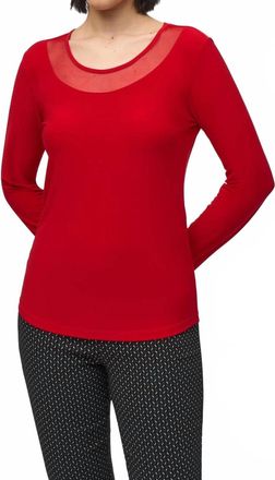 Joseph Ribkoff Mesh Trim Long Sleeve Top In Lipstick Red