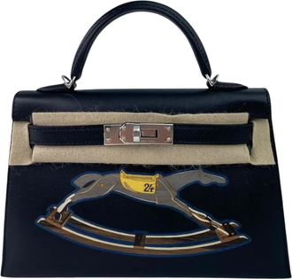 Herm&egrave;s 20 cm Sellier Veau Tadelakt Noir Kelly With Palladium Hardware