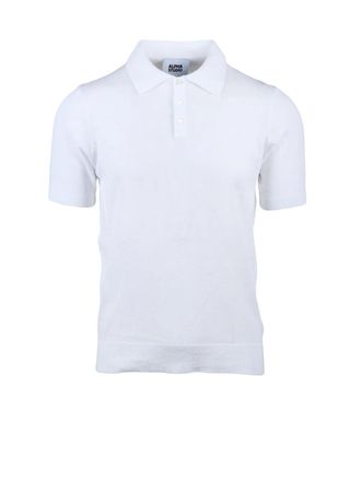 Alpha Studio White Cotton Knit Polo