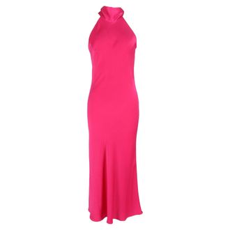 Galvan Sienna Sleeveless Turtleneck Bow-Back Dress In Pink Satin