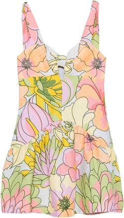 Farm Rio Floral-print Cut-out Mini Dress