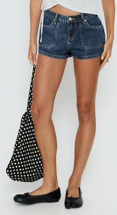 Princess Polly Kirkes Cargo Micro Denim Shorts in Mid Blue Wash at Nordstrom, Size 10