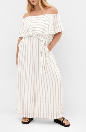 City Chic Emery Stripe Jumpsuit in Black Stripe at Nordstrom, Size Xxxs