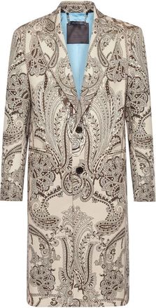 Philipp Plein Coat Long Paisley - Heren - Mantel - Beige - S - Wol - Jassen