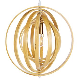 Beliani L&aacute;mpara Colgante Boho Moderna Forma Redonda Ajustable Madera De &Aacute;lamo Madera Clara Murrell