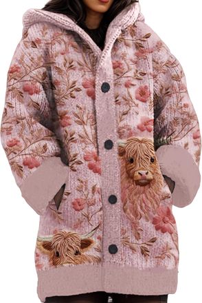 Generic Cardigan for Women UK Knitted Sweater Thick Long Sleeve Button Hoodies 3D Printed Colourful Sweaters Plus Size Coat with Pockets and Buttons Chunky Kn