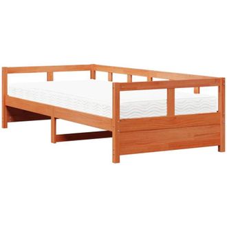 vidaXL Sof&aacute; Cama Con Colch&oacute;n Madera Maciza Pino Marr&oacute;n Cera 80x200 Cm Vidaxl
