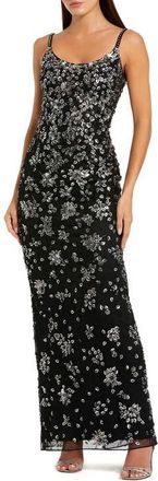 Mac Duggal Floral Embellished Scoop Neck Evening Gown in Black Silver at Nordstrom, Size 14