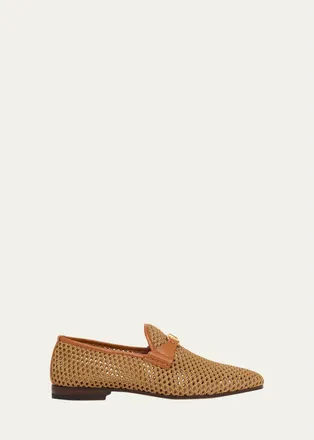 Valentino Garavani Mens V-Logo Raffia-Effect Loafers
