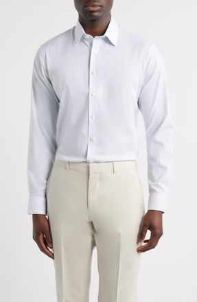 Nordstrom Trim Fit Premium Performance Dress Shirt in Blue Ivoris Stripe at Nordstrom, Size 15.5 - 34