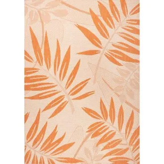 Jonathan Y Designs Havana Tropical Palm Leaf Indoor/Outdoor Area Rug in Cream/orange at Nordstrom, Size 2Ft 0In X 8Ft 0In