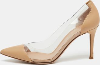 Gianvito Rossi Beige/transparent Leather And Pvc Plexi Pointed Toe Pumps