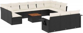 vidaXL Set Sof&aacute;s De Jard&iacute;n 14 Pzas Con Cojines Rat&aacute;n Sint&eacute;tico Negro Vidaxl