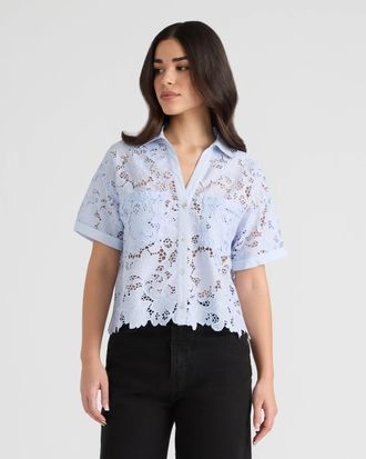NVLT Womens Short Sleeve Lace Cropped Shirt