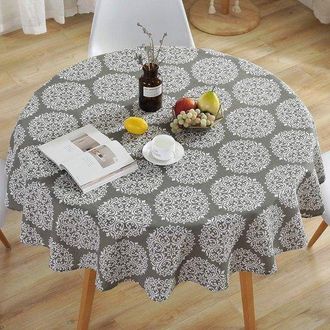 OEM Mantel Redondo A Rayas Con Estampado Floral, Lavable, Fiestas, Reuniones Familiares Y Picnics. 1 Unidad (flores Grises, 150 Cm)