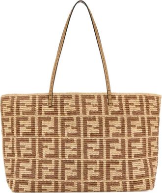 Fendi Roll large embroidered tote bag - Neutrals