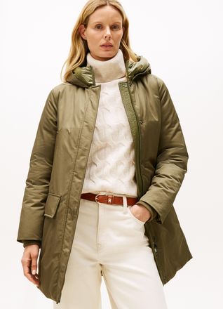 Tommy Hilfiger Wintermantel TOMMY HILFIGER PADDED NYLON REG PARKA, Damen, Gr. XXL (44), gr&uuml;n (utility olive), Web, Obermaterial: 59% Baumwolle, 41% Polyester, unifar