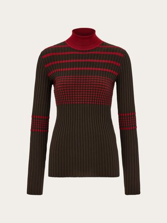 Ferragamo Women Viscose knitted turtleneck with stripe detail Beige