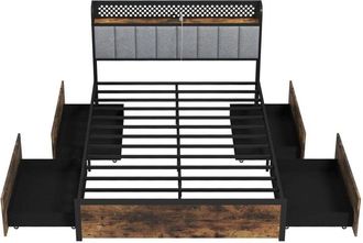 Costway King Bed Platform Bed with led Lights & usb Power Outlets - Costway