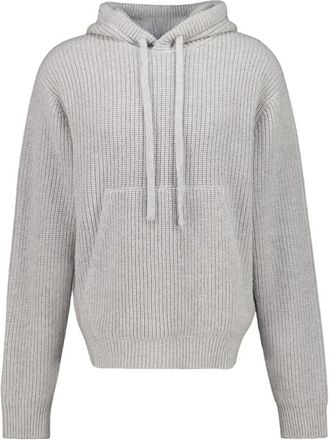 Palm Angels Curved Logo Rib Knit Hoodie - Heren - Ronde hals truien - Grijs - S - Wol - Truien & Vesten