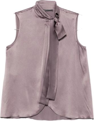 Alberta Ferretti Mouwloos shirt met strikdetail - Dames - Blouses - Paars - M - Satijn - Overhemden