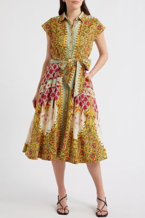 Elie Tahari Fran Baroque Print Tie Waist Shirtdress at Nordstrom, Size 14