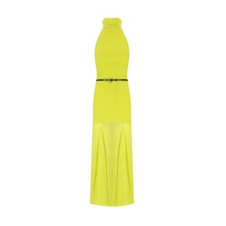 Elisabetta Franchi Lange Uitlopende Jurk - Dames - Maxi kleedjes - Groen - L - Polyester - Kleedjes