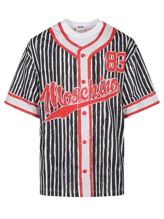 Moschino Stripe Logo Printed Cotton T-Shirt
