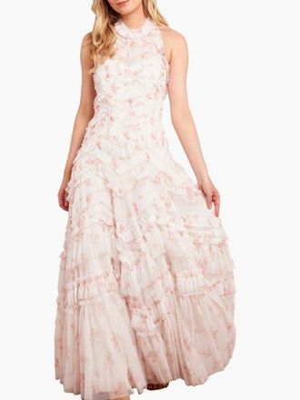 Needle & Thread Magnolia Ditsy Elia Halter Neck Gown in Moonshine/seashell at Nordstrom, Size 12