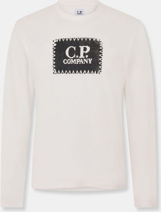 C.P. Company Mens Logo Print Crew Neck Long Sleeve Jersey T-Shirt in Gauze White 103 - Size Small
