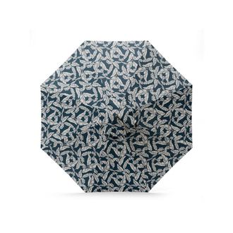 Frontgate 9 Round Outdoor Market Umbrella - Resort Stripe Air Blue, Weathered Teak - Frontgate