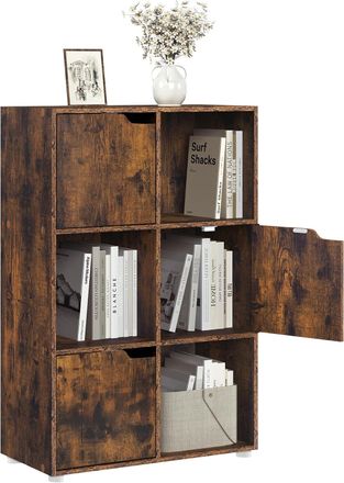 Woltu Woltu Librer&iacute;a De 3 Niveles Con Puertas, Estante Para Exhibici&oacute;n De Libros Y Juguetes, Para Sala De Estar, Dormitorio Y Sala De Estar, Marr&oacute;n R&uacute;stico