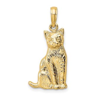 Diamond2Deal 14k Yellow Gold Textured Sitting Cat Charm