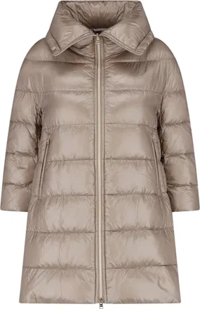 Herno Taupe Cleofe Zip-Up Fabric Puffer Jacket