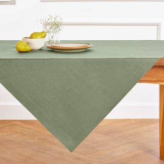 Solino Home Linen Table Throw 52 x 52 Inch for Dining Table, Holiday and Everyday Table Decor - Fete in Oil Green at Nordstrom, Size Medium