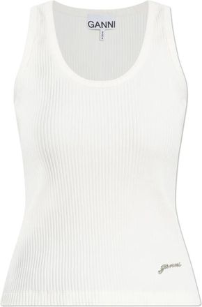 Ganni Dames, Tops, Wit, Maat: M Katoen