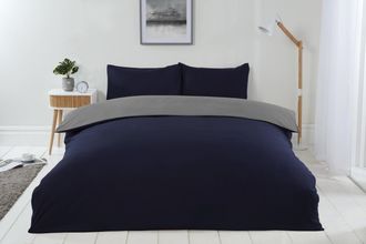 TJ Hughes Lyla Reversible Duvet Set in Navy/Grey - TJ Hughes Grey