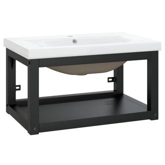 Berkfield Home Bathroom Washbasin Frame with Built-in Basin Black Iron