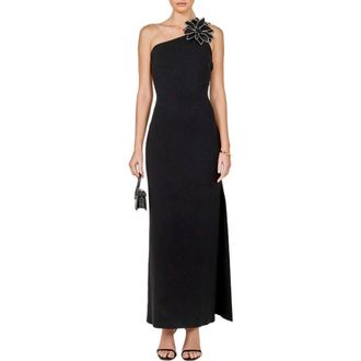 endless rose Flower One-Shoulder Knit Maxi Dress in Black at Nordstrom, Size Medium