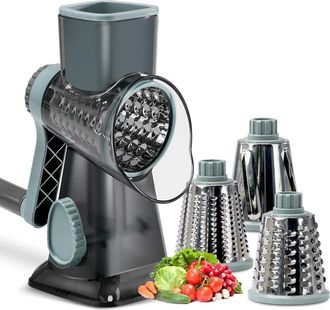 OEM Rallador De Queso Giratorio Con 3 Cuchillas Intercambiables Y Base Antideslizante, Cortador Manual De Verduras Y Rallador De Queso Para Queso, Pepinos