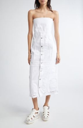 Stella McCartney Distressed Denim Strapless Bustier Dress in White at Nordstrom, Size X-Large