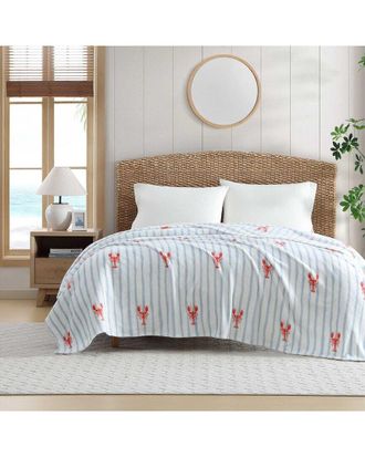 Nautica Lobster Watercolor Stripes Plush Fleece Blanket
