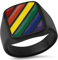 Steeltime Mens Rainbow Stripe Signet Ring in Black Multi at Nordstrom Rack, Size 12
