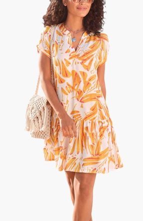 Lascana Womens Flounce Hem Shift Dress in Sand Multi at Nordstrom, Size 12