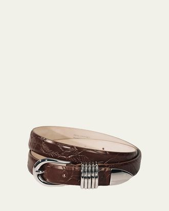 D&eacute;hanche Hollyhock Embossed Leather Belt