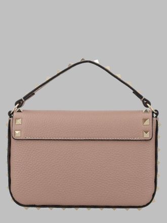 Valentino Garavani Womens Pouch Rockstud Pink Grained Leather Calf Handbags Hand Bags