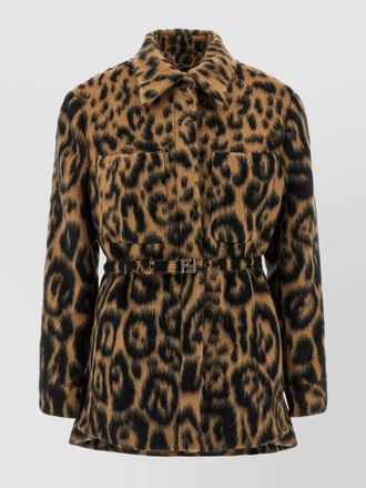 Fendi animalier wool-blend belted coat